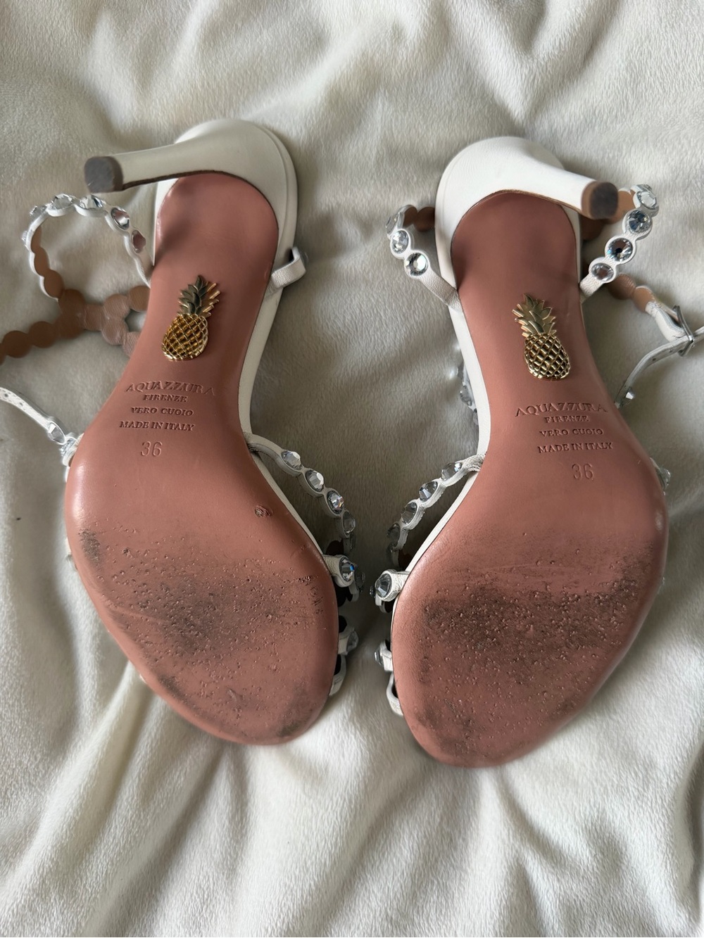 Aquazzura White Crystal-Embellished Strappy Heels - Picture 13 of 14